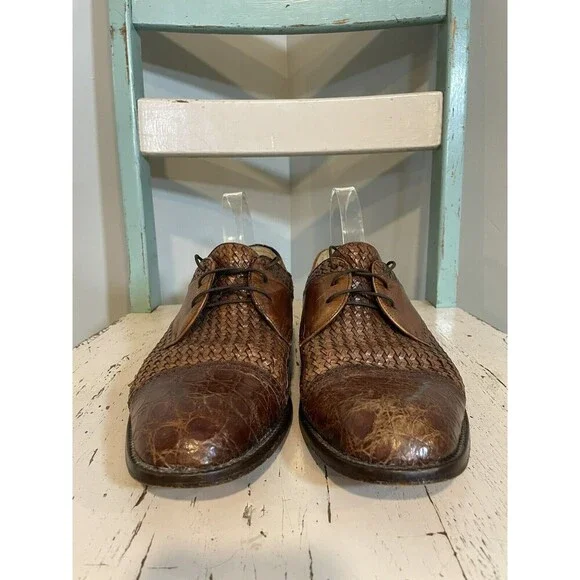 Mezlan Mens Size 10 M Salinas‎ Genuine Crocodile Brown Leather Shoes Cap Toe